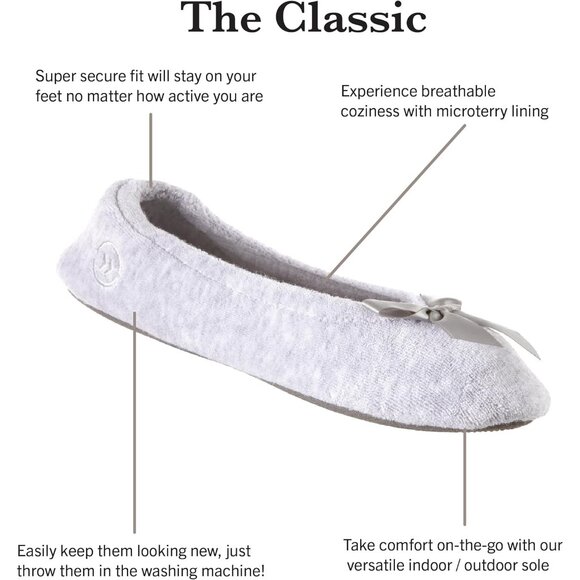 Elegant Women's Classic Terry Ballerina Slippers with Satin Bow - Size 9.5-10.5 - Picture 3 of 6